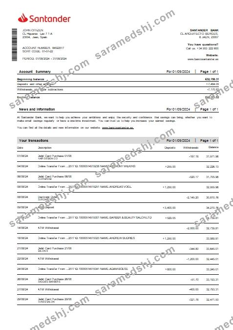 Spain Santander debit card st scr